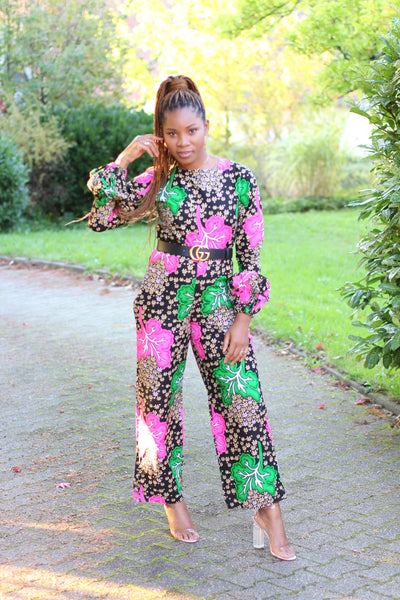 Women Jumpsuit ''Flora'' / Long arm / African Print / Multicolor