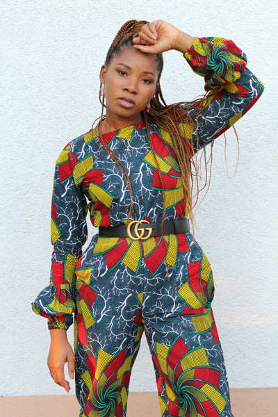 Women Jumpsuit ''SAZU'' / Long arm / African Print / Multicolor