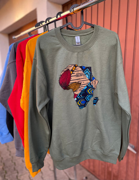 Unisex African Map Sweatshirt / Patchwork African Print Map Pullover